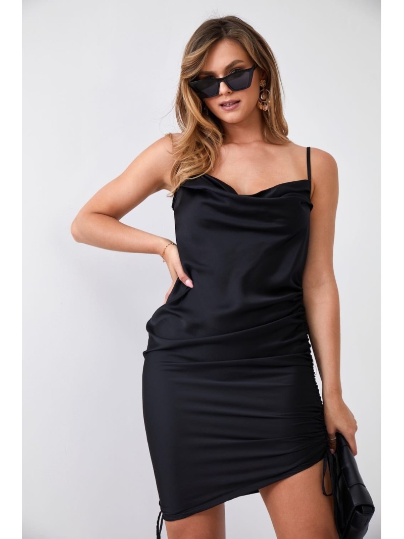 Fitted dress with ruffles, black FG643 - Online store - Boutique